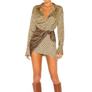 L’Academie Kamille Mini Dress in Tan & Brown Chain